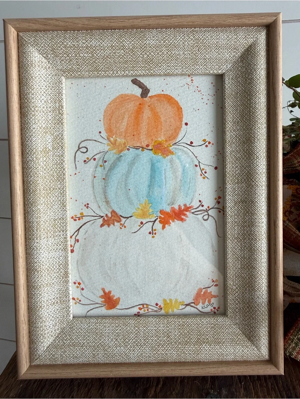 Pumpkin Stacked Watercolor orignial in 4x6 frame